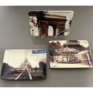 VTG Restoration Hardware Set 3 Paris Postcard Ceramic Trinket Appetizer Plate